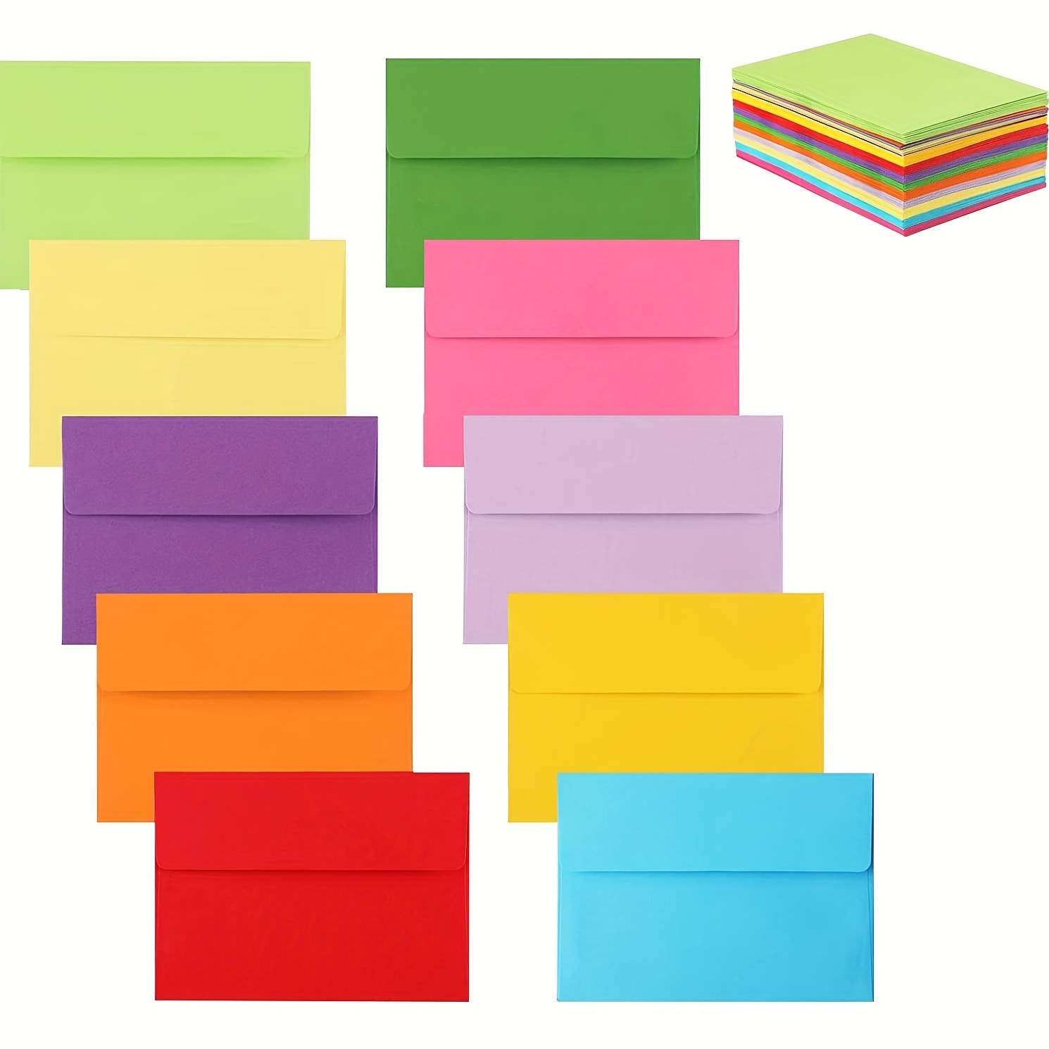 100 Pack Assorted Colors A7 Envelopes - Includes Blue, Pink, Purple, Green - for 5x7 Greeting Cards and Invitation Announcements - Square Flap