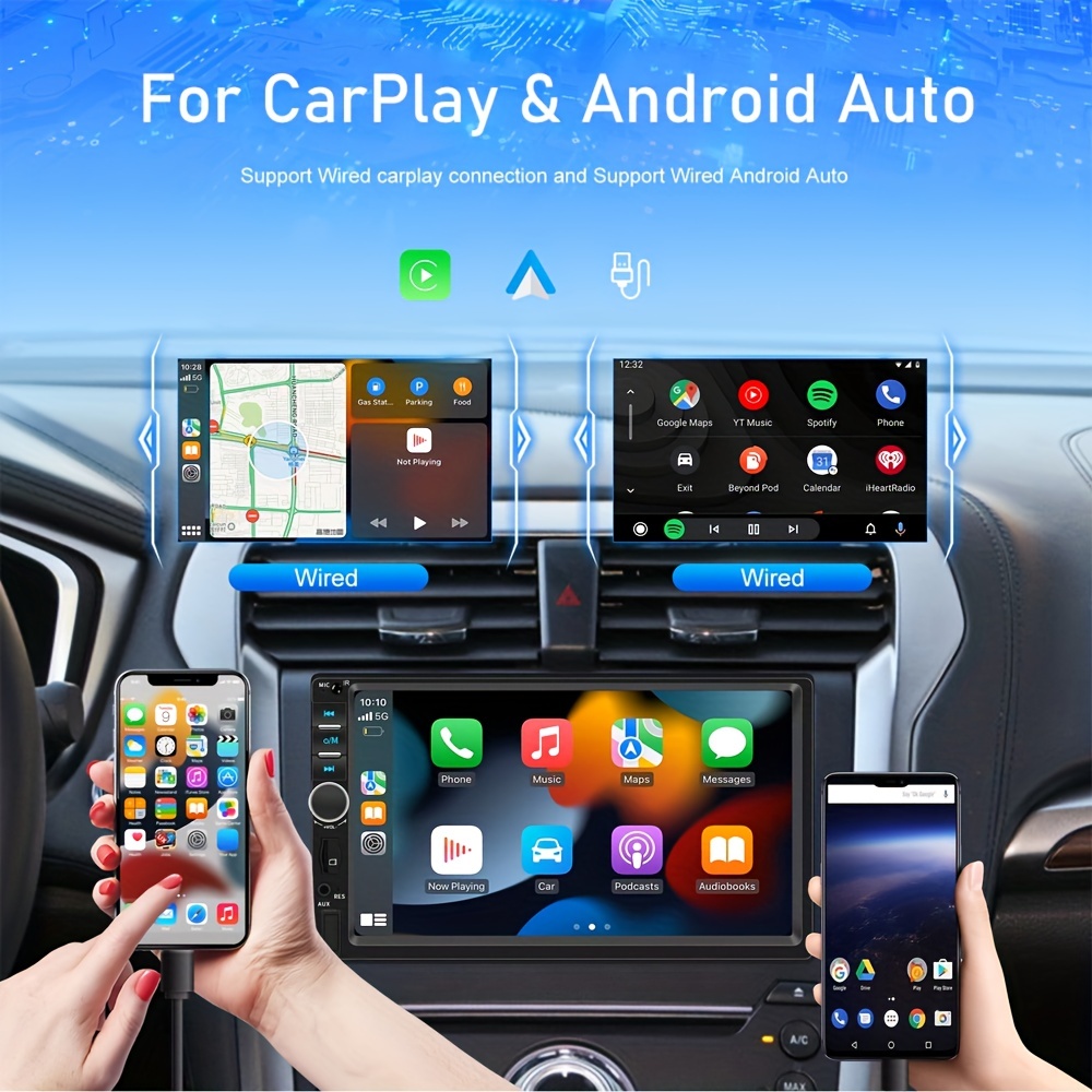 Autoradio 7 Écran Rétractable Bluetooth CarPlay Android Auto FM USB SD