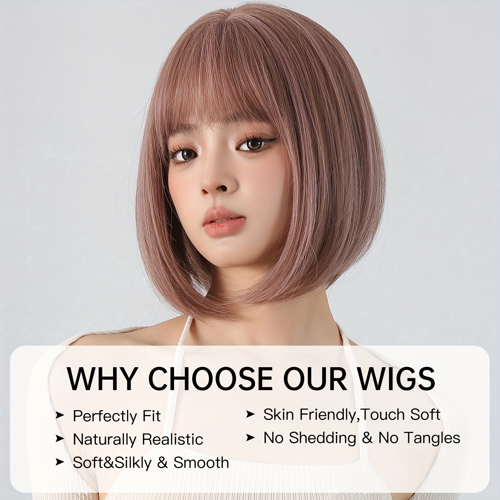 Short Straight Bob Cut Wig Bangs Synthetic Wig Beginners Temu