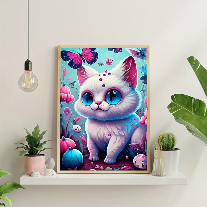 Diamond Painting Kits,Flowers and Animal 5D Round Diamond Embroidery Art  for Beginners DIY,Persian Cat Suitable for Room Decor Wall Decor Or Holiday