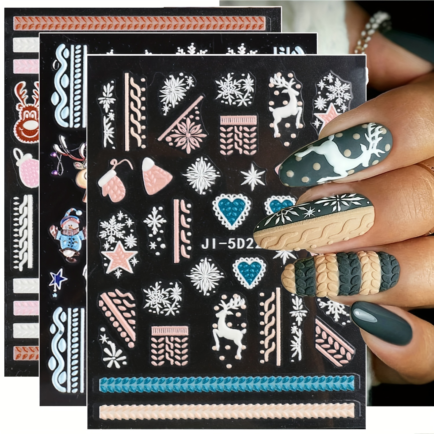 5d Christmas Nail Art Stickers Decals Christmas Nail - Temu