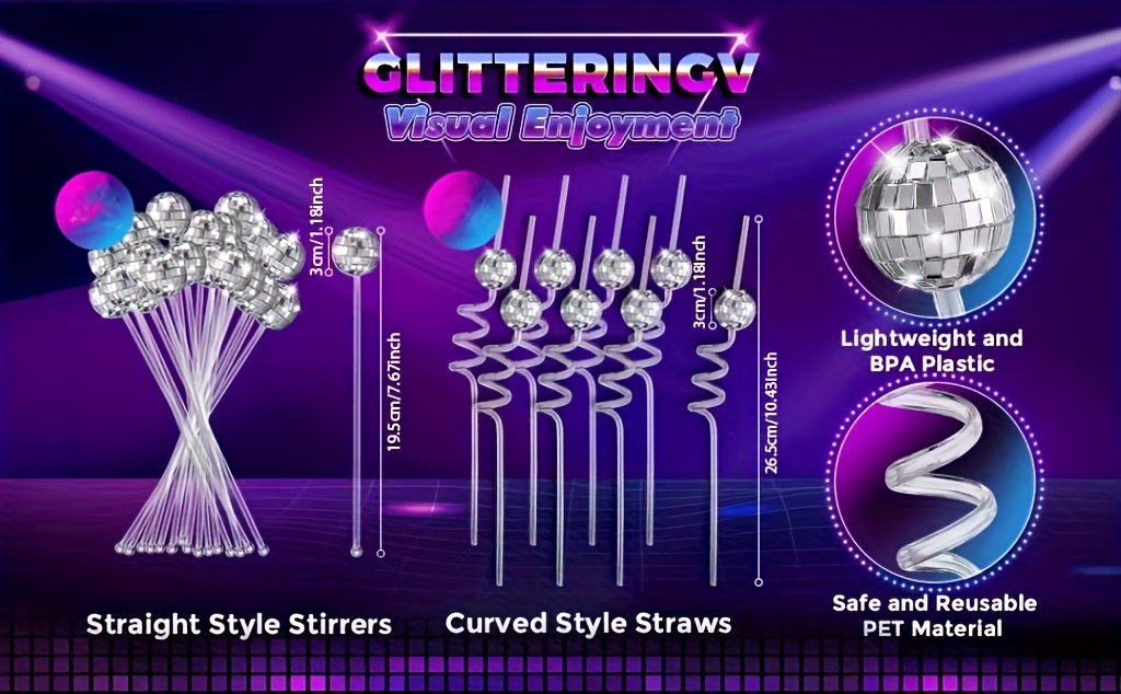 Disco Party Decorations, 12 Mirror Disco Ball Straws And 12 Disco Ball  Stirrers Cocktail 70s Disco Decorative Straws Plastic Stir Sticks Mini Disco  Straw Decor For Dance Holiday Wedding Birthday Supply, Weir