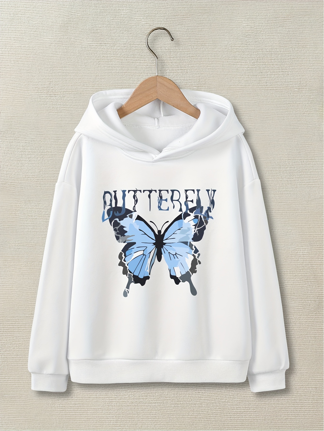 Trend Butterfly Print Girls Pullover Long Sleeve Hoodie Tops Temu