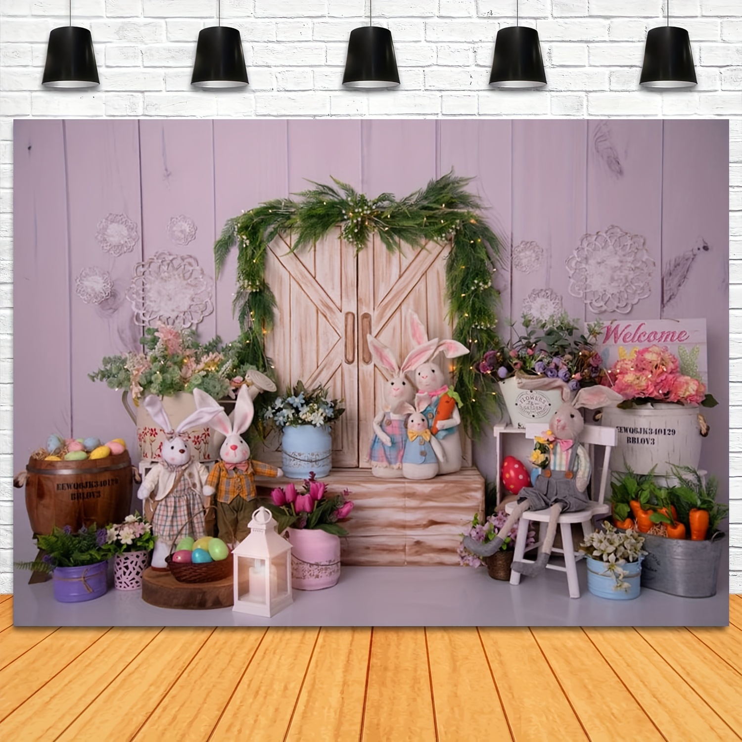 1pc spring easter garden photography backdrop rabbit bunny colorful eggs grass wooden wall door background party decoration kids children props photo booth