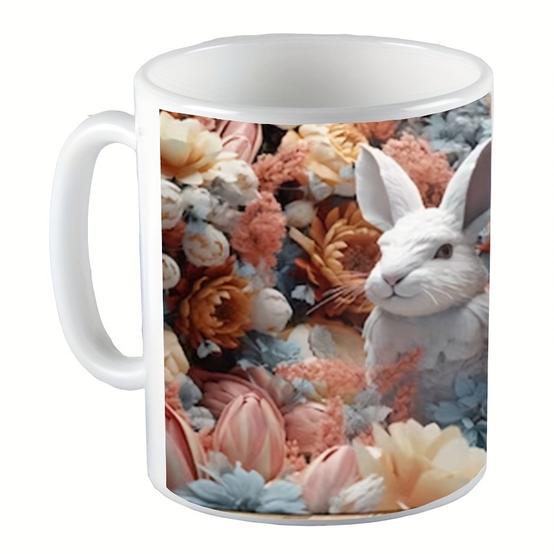 1pc fancy bunny coffee mug ceramic coffee cups rabbit in flowers water cups summer winter drinkware birthday gifts holiday gifts christmas gifts new year gifts valentines day gifts