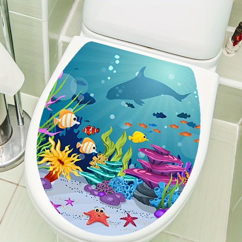 Fantasy Ocean Coral Fish Bathroom Sticker, Toilet Home Decor Wall