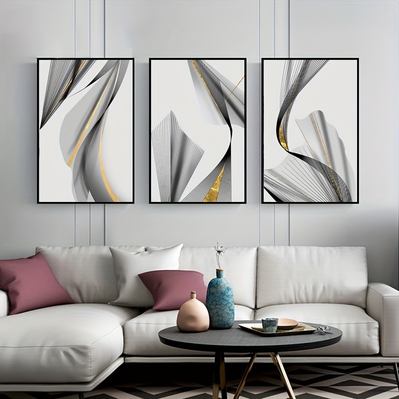 3pcs Abstract Black Lines Geometric Canvas Painting Modern Minimalism  Poster Print Nordic Wall Art Pictures For Living Room Home Decor, No Frame