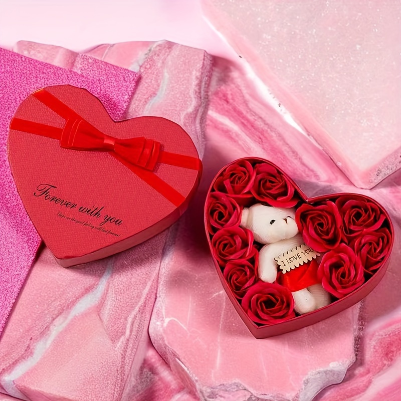Valentines Gift Boxes, Heart Shape Gift Box with Lid and Ribbon Bow Solid  Color Double Door Packaging Box for Christmas, Birthdays, Mother's Day