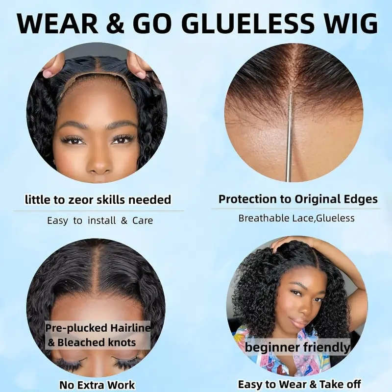 Wear And Go Glueless Wigs Human Hair Curly Bob Wig 4x4 - Temu