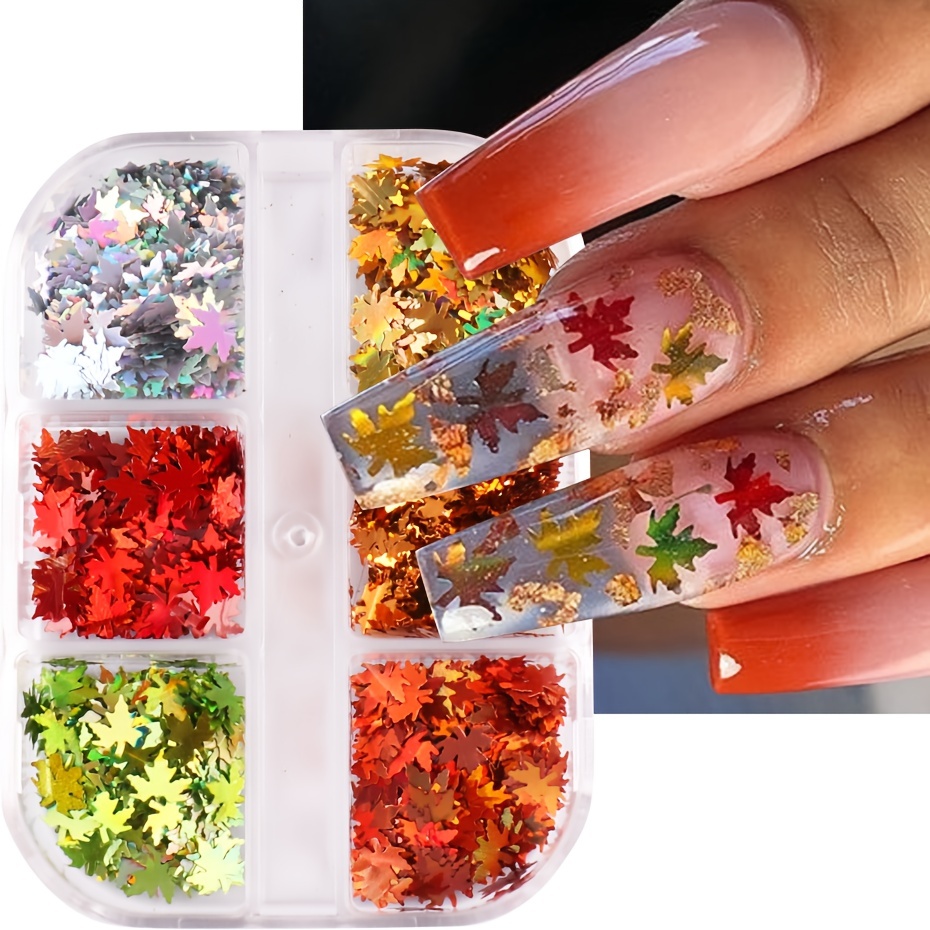Laza Autumn Leaf Glitter, Fall Leaves Chunky Nail Glitter, Leaf Shaped Nail  Art Sequin Flake Silver Copper Meteillc Red Mixed DIY Design Confetti for  Decoration Festival - Maple Maple 0.35 Ounce (Pack of 1)