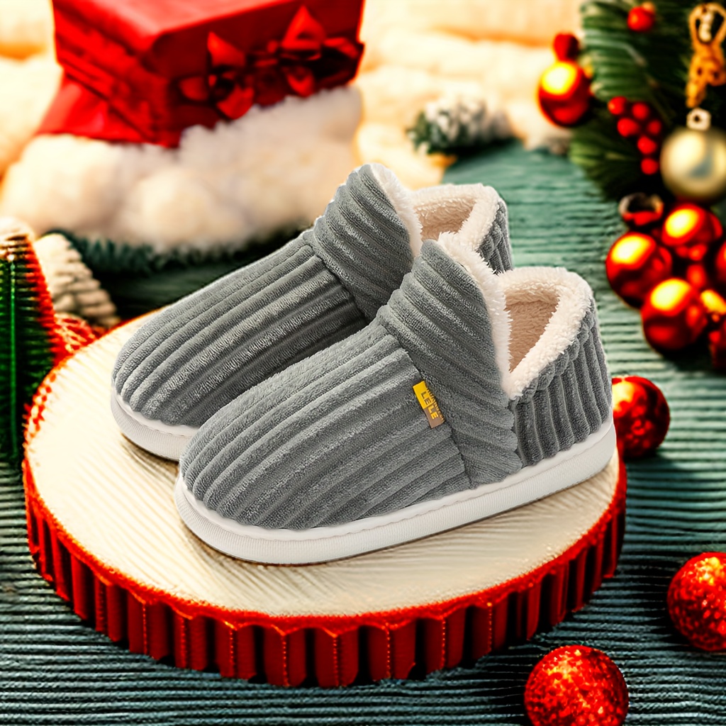 Mens Non Slip Warm Fleece Slippers House Shoes With Rubber Sole