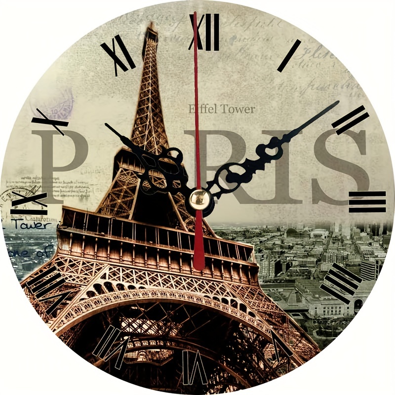 1pc Französisch Land Wanduhr Paris Eiffelturm Gerade In Den Himmel