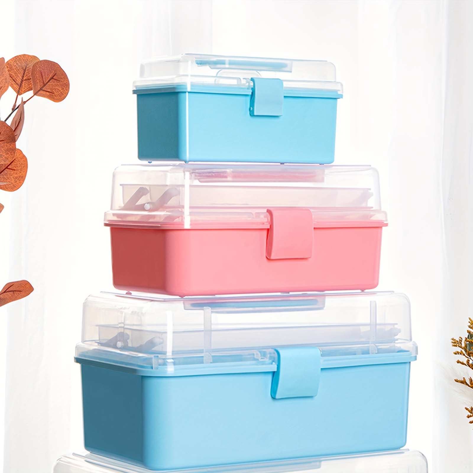 Craft Storage Organizer,Casewin Sewing Box,3-Tier Plastic Organizer Box  with Dividers, Storage Containers for Organizing Art Supplies, Fuse  Beads,Washi Tape, Jewelry,Tool,Kids Toy,Pink 