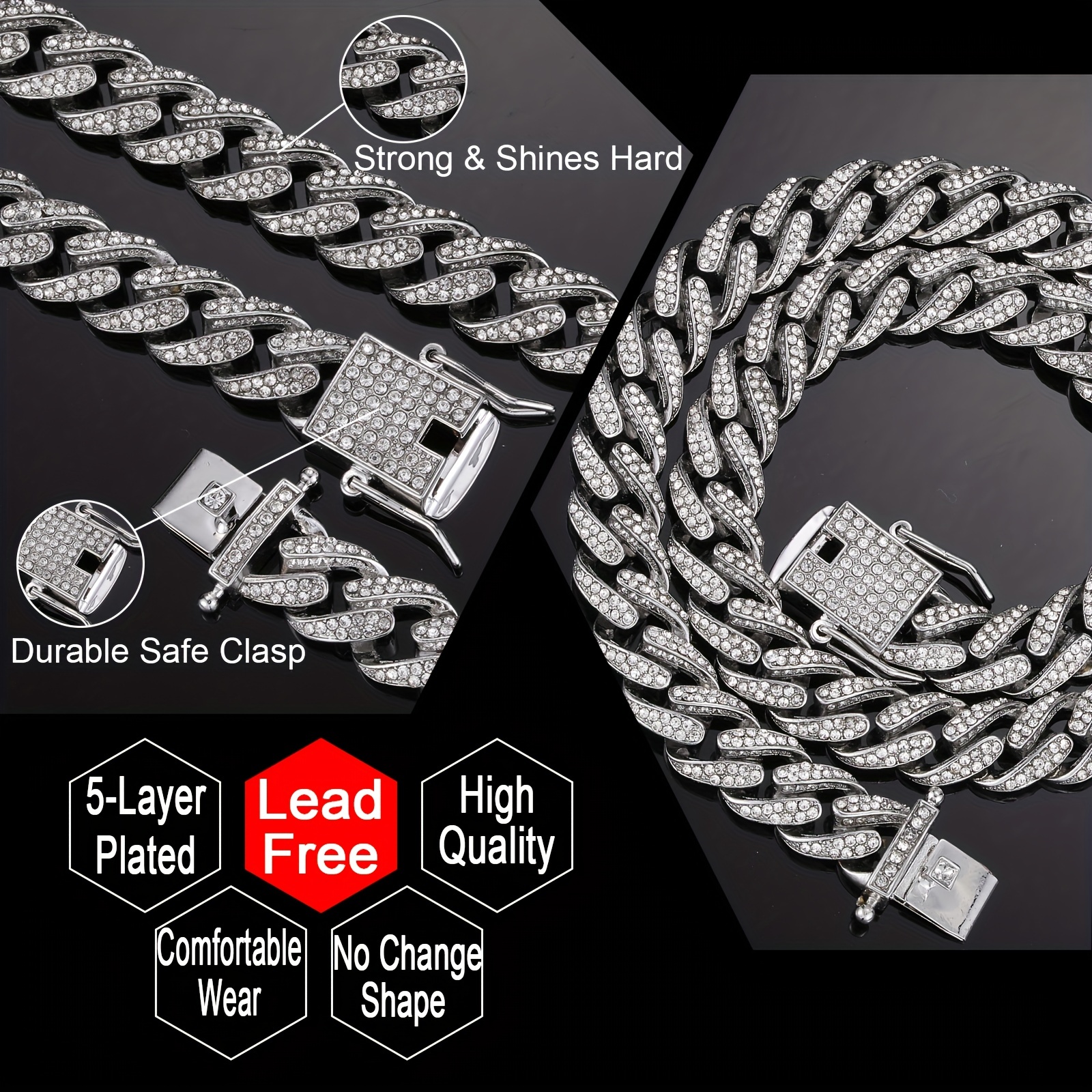 11mm Enamel cuban link necklace chain White/Silver