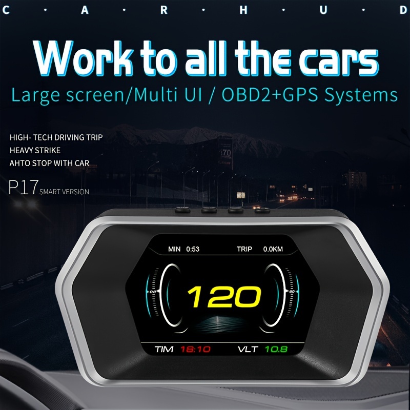 Écran HUD universel pour voiture OBD + GPS Affichage tête haute définition  Compteur de vitesse Diagnostic de voiture Code d'erreur Alarme de conduite  sûre C2