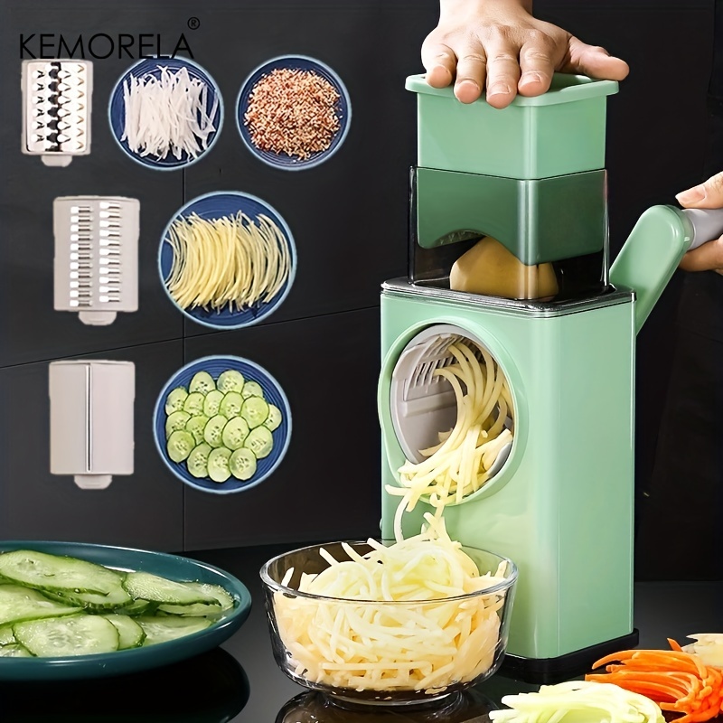 3-in-1 Rotary Cheese Grater With 6 Interchangeable Stainless Steel Blades -  Manual Mandoline Slicer For Cheese, Vegetables, Nuts, And Potatoes - Stron