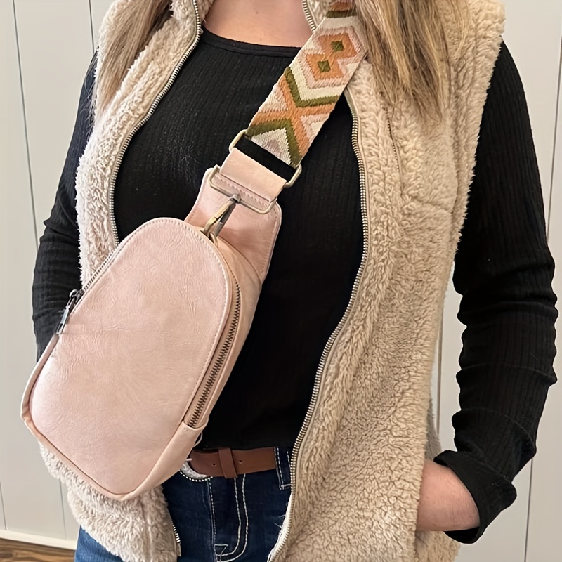 Geometric Pattern Sling Bag, Women's Fashion Chest Bag With Wide Strap,  Zipper Crossbody Bag - Temu Japan