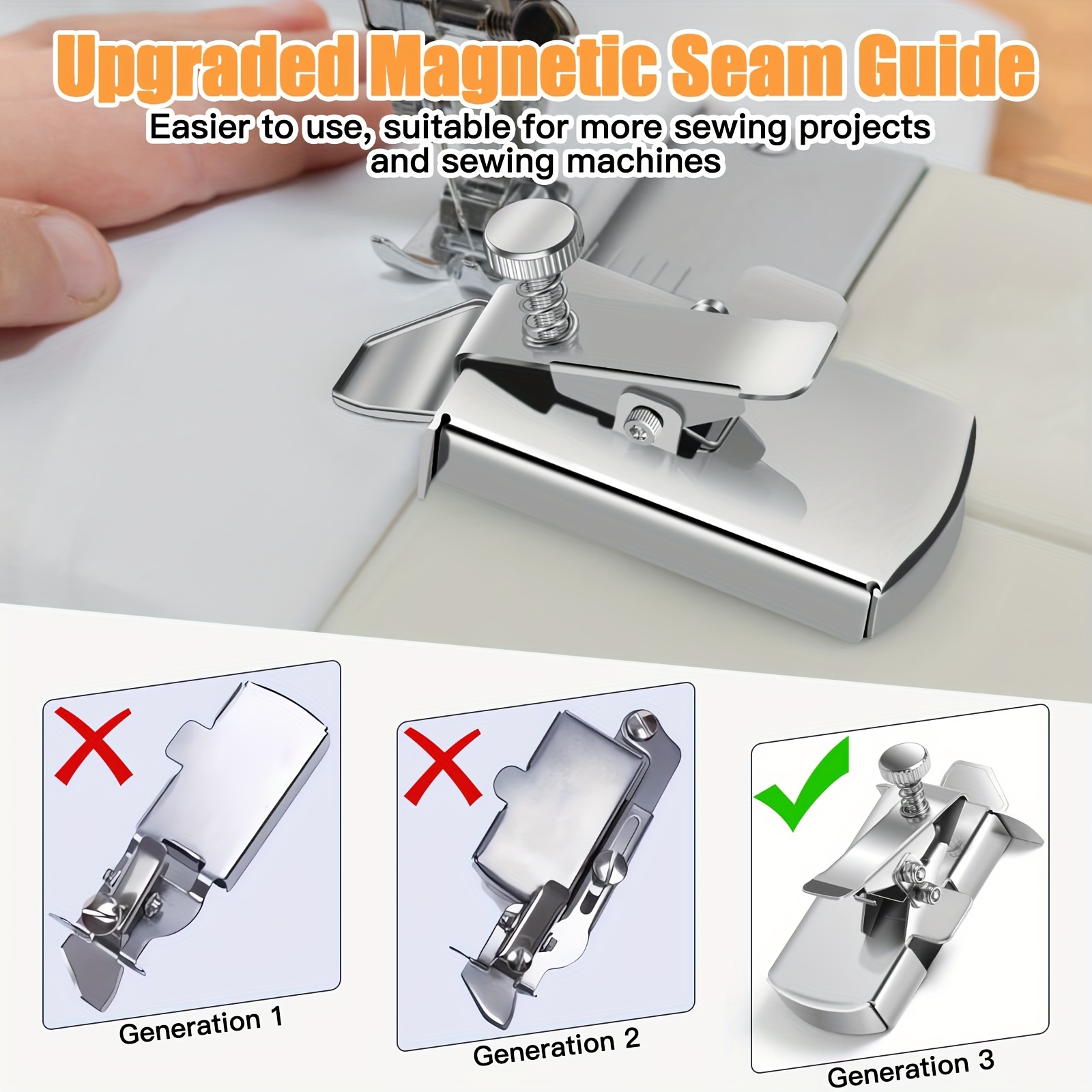  Magnetic Seam Guide for Sewing Machine, Universal Seam Guide  Ruler Multifunctional Straight Line Hems Sewing Ruler for All Sewing  Machine, Seam Guide (1 PCS) : Arts, Crafts & Sewing