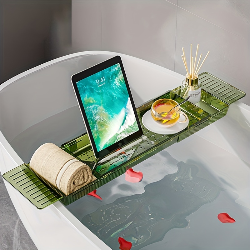 Acrylic Bathtub Tray Caddy, Clear Bath Shelf Tub Rack with Golden