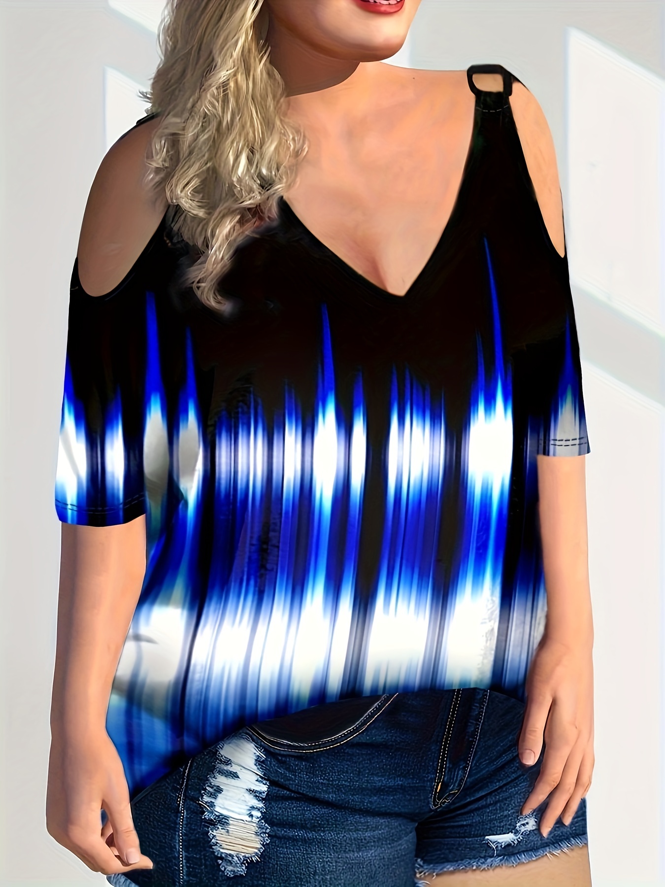 : Low Cut Tees for Womens Striped Shirt Plus Size