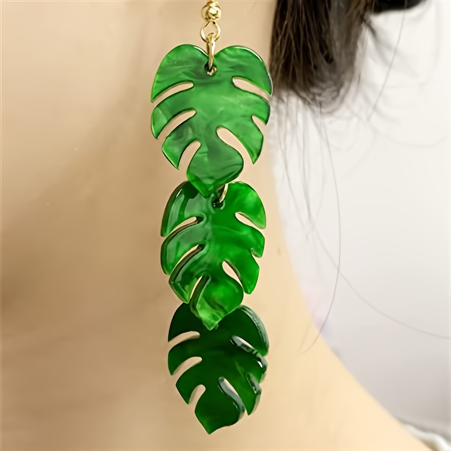 Green Palm Leaf Dangle Earrings Women Girls Lightweight - Temu