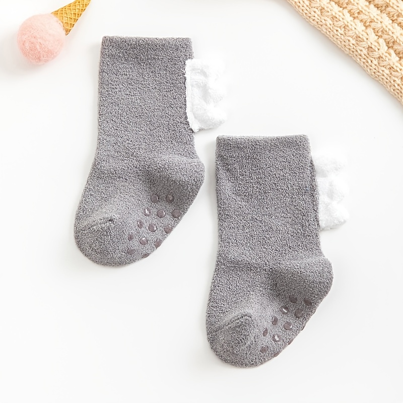 1pair Baby Floor Socks Thickened Warm Non-slip Cute Dinosaur Toddler Socks For Boys And Girls