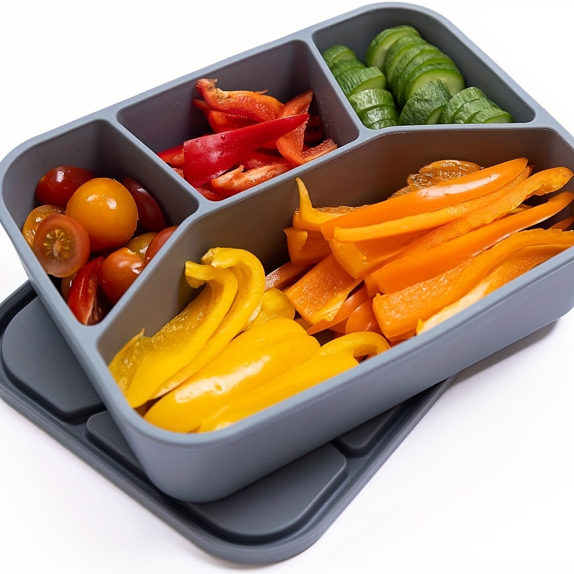 Silicone Lunch Box w/ 4 Compartments Microwaveable Leakproof Bento Box