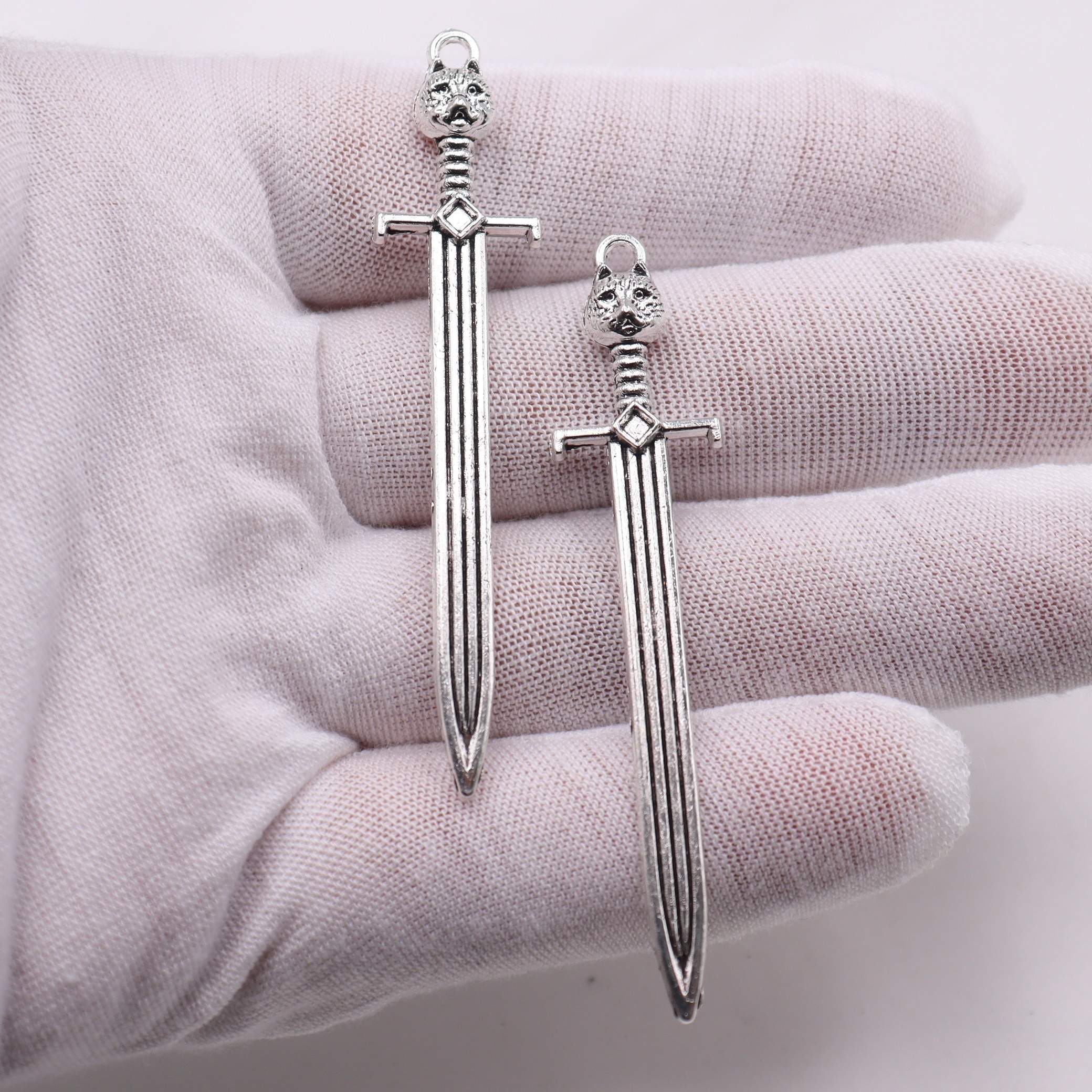 20pcs Alloy Sword Pendant Leopard Head Handle DIY Jewelry Making