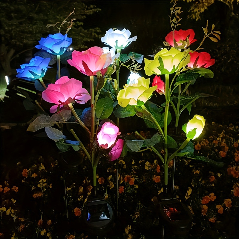 Solar Garden Rose Light 3-Head Waterproof Stake Lights