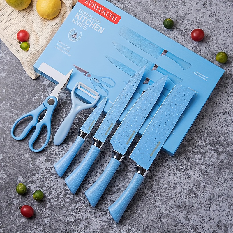 Kitchen Knife Set of 6 Stainless Steel Forged Meat Cleaver with Scissors  Ceramic Peeler Chef Carving Slicer Cooking Paring Tools