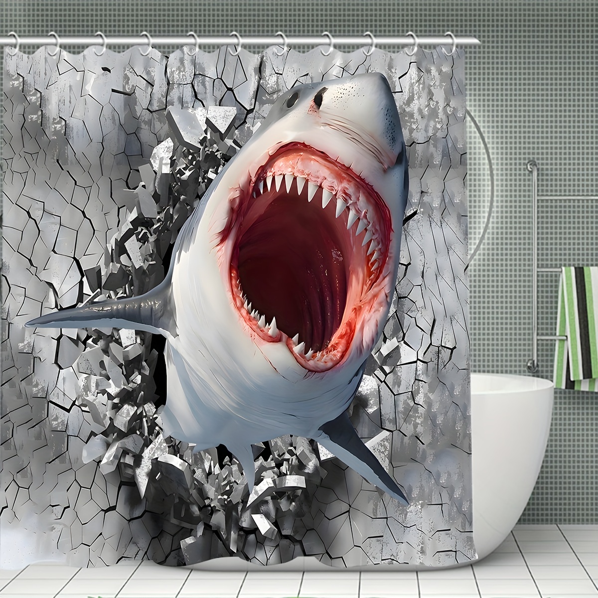 Shark Ocean Jaws Fabric Shower Curtain Waterproof Sea Bathroom