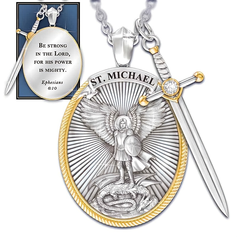 Saint Michael Archangel Shield Necklace, Religious Amulet