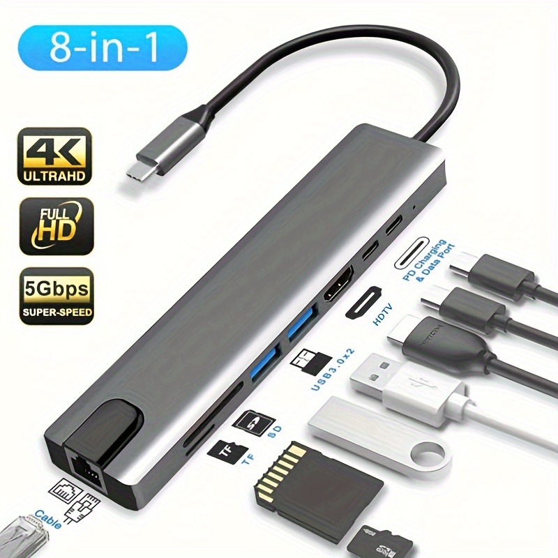Baseus – HUB 8in1 répartiteur USB 3.1 Type C vers HDMI, adaptateur RJ45 PD  100W pour Macbook