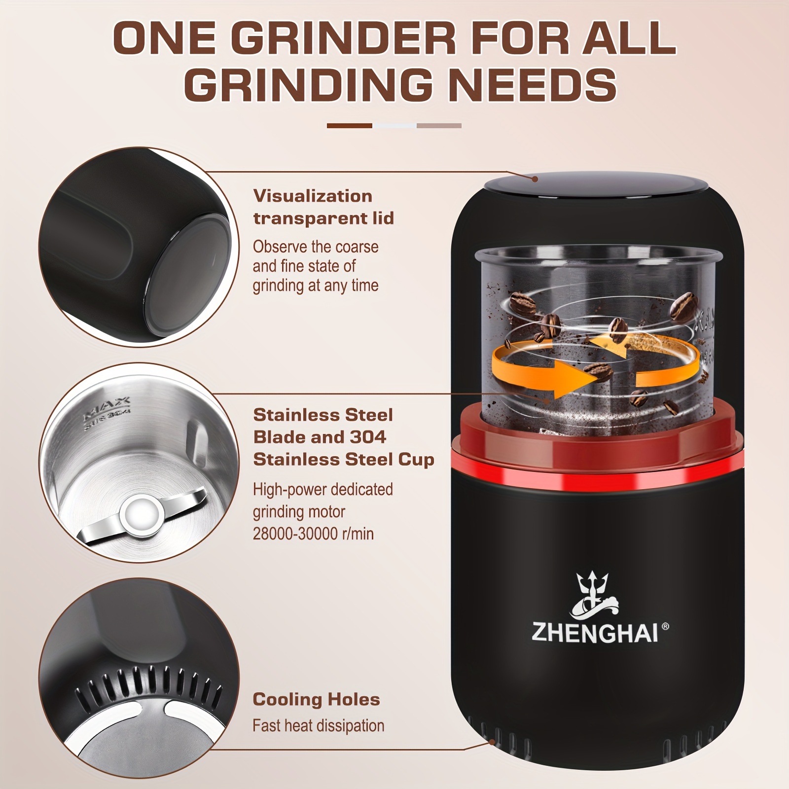 Zhenghai Electric Spice & Herb Grinder, Coffee Grinder Large