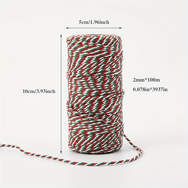 100m/Roll Cotton Bakers Twine String Cord Cotton Rope Cotton Cord Bottle  Gift Box Decor Craft (Red+White)