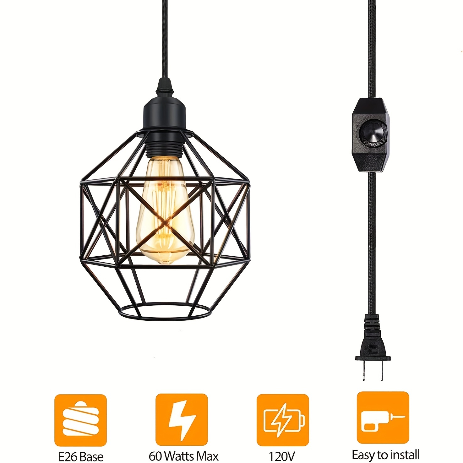 kwmobile Cable de luz enchufable – Cable de lámpara colgante de tela de 15  pies de largo con enchufe, enchufe E26 – para colgar iluminación de techo