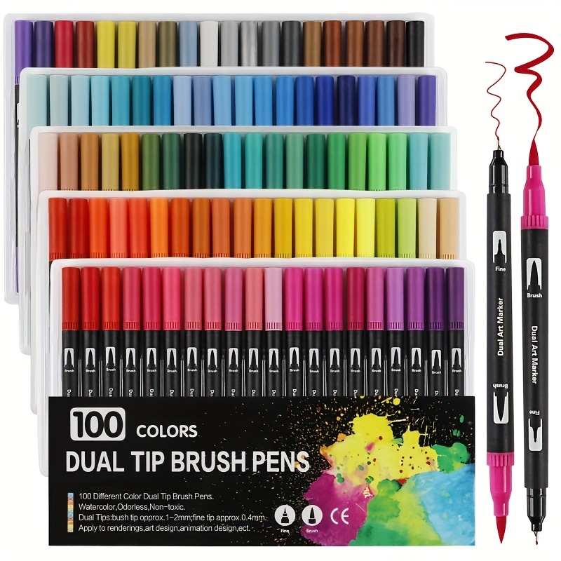 100 Colors Brush Tip Markers Dual Tip Water Color Brush Pens, Fine Tip Brush Mar