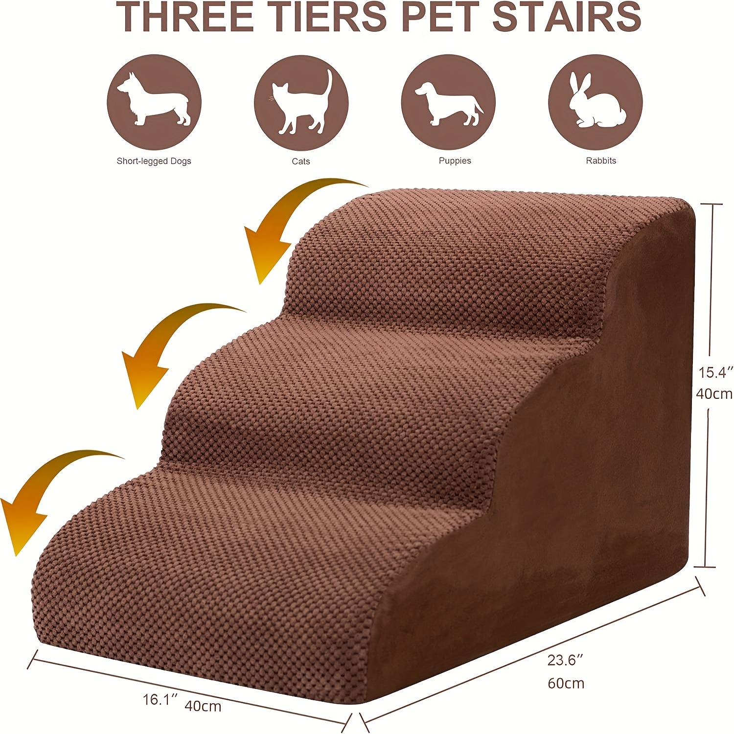 MOOACE - Rampa para perros de 3 escalones para camas y sofás, escaleras  para mascotas con espuma duradera de alta densidad, cubierta lavable y  rodillo