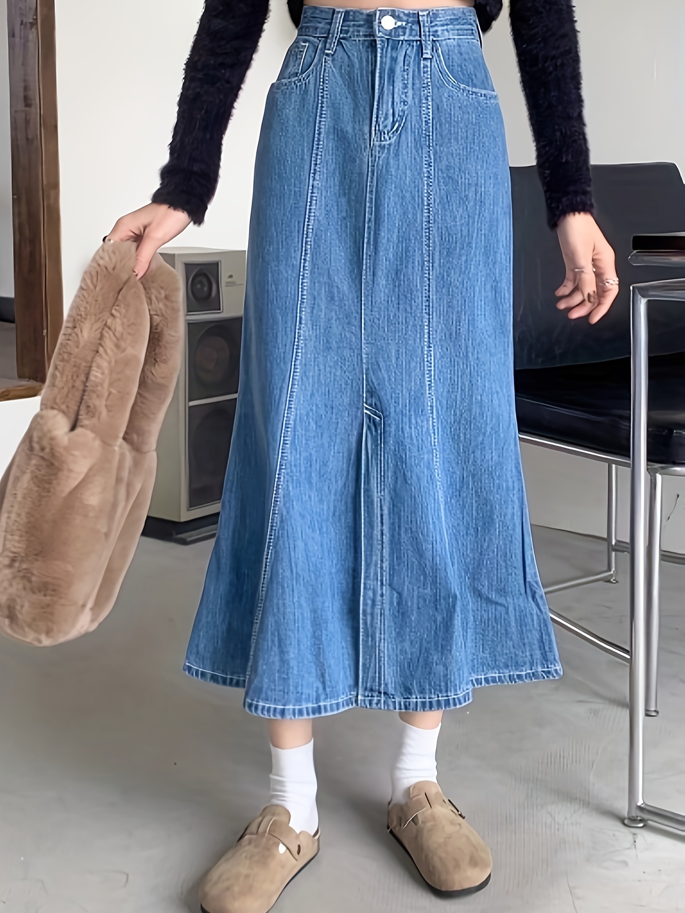 S-xl Fish Tail Denim Skirt Women Mermaid Trumpet Long Skirts Ankle