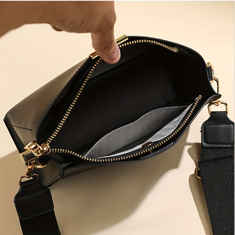 Black Crossbody Bag With Wide Strap