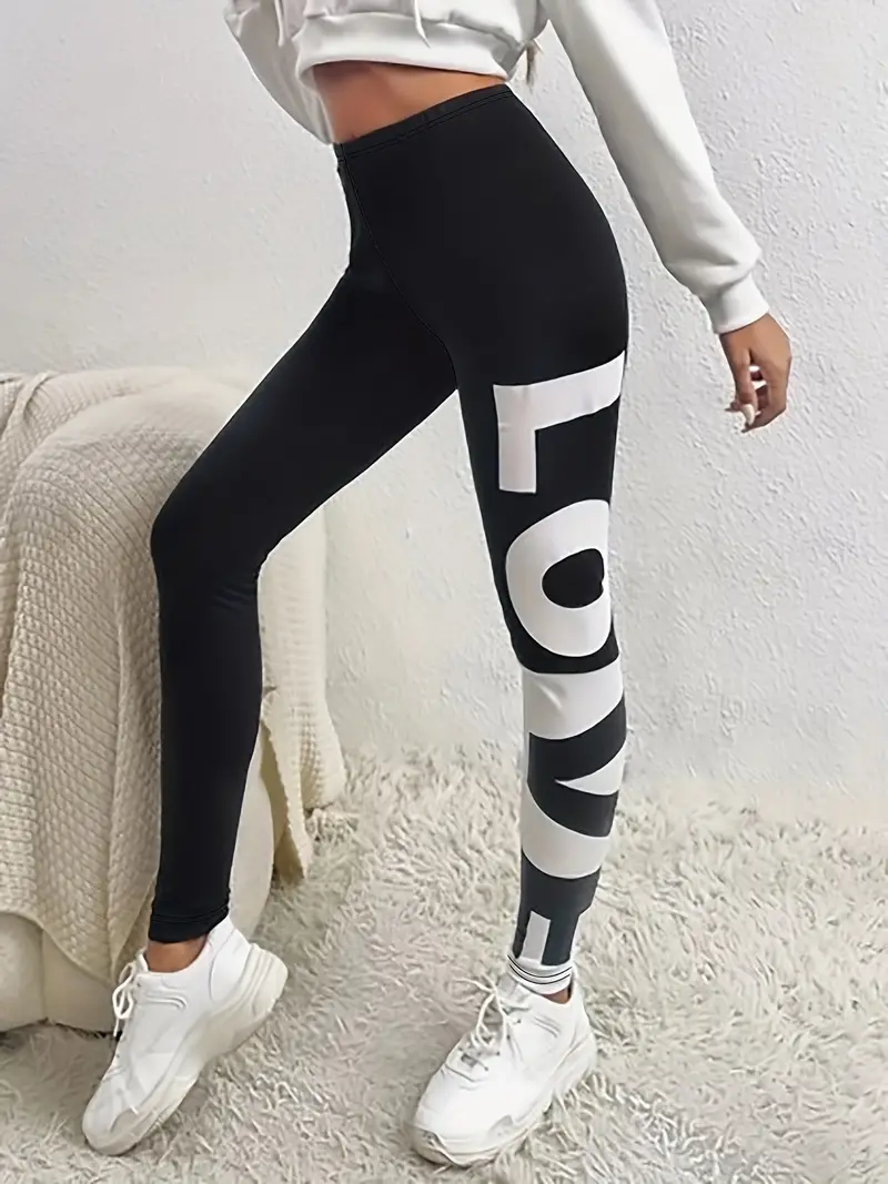 Women's Letter Love Printed Yoga Fitness Pants: Look Stylish - Temu
