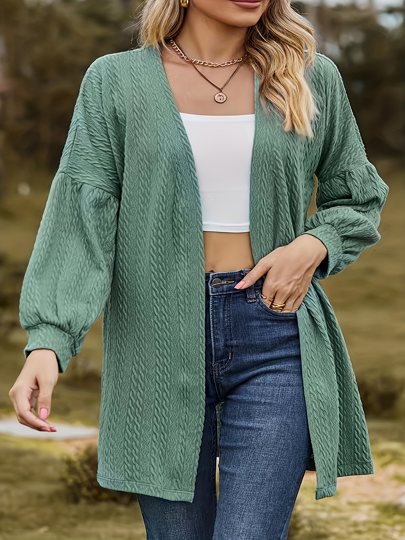 Solid Knitted Long Sleeve Open Front Cardigan