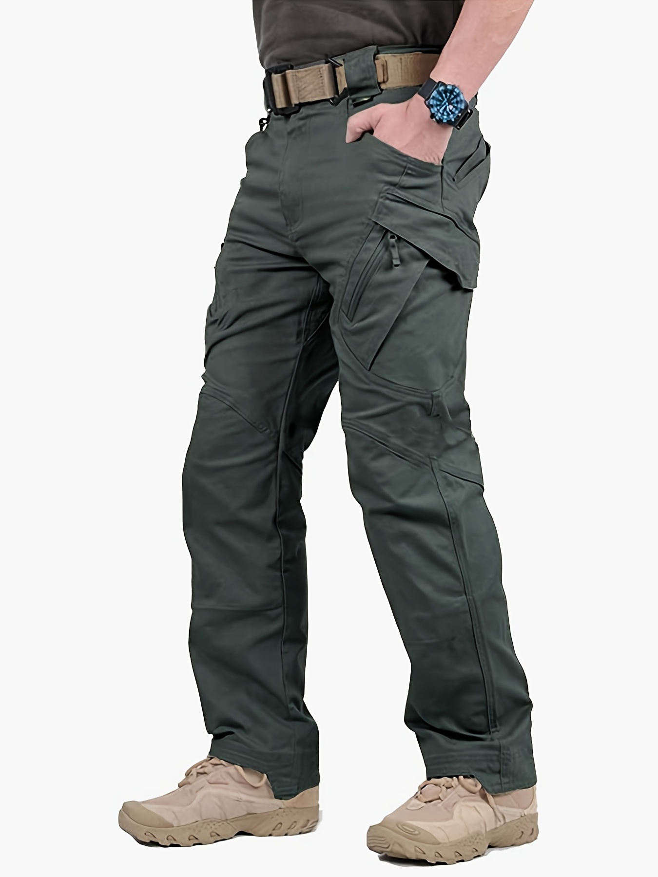 Warm Zipper Pocket Padded Trousers, Men's Casual Solid Color Waist  Drawstring Pants For Fall Winter