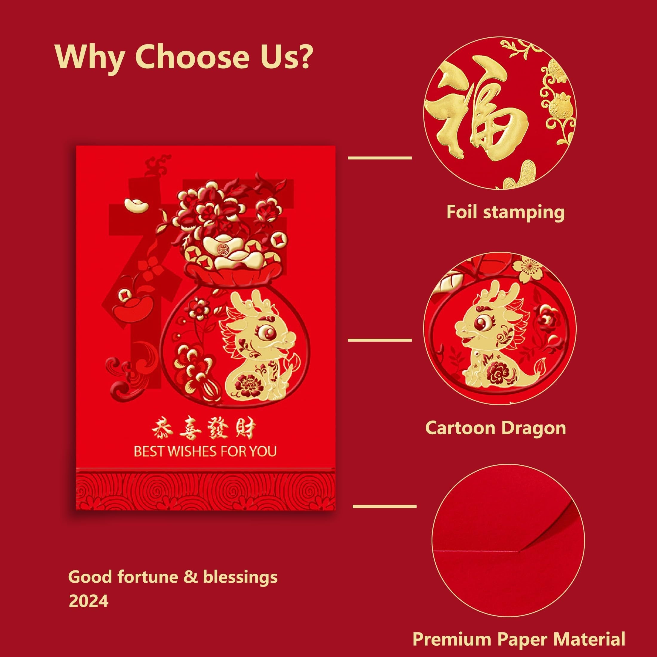 Gold Foil Chinese Red Envelopes Lucky Money Envelopes 2024 - Temu