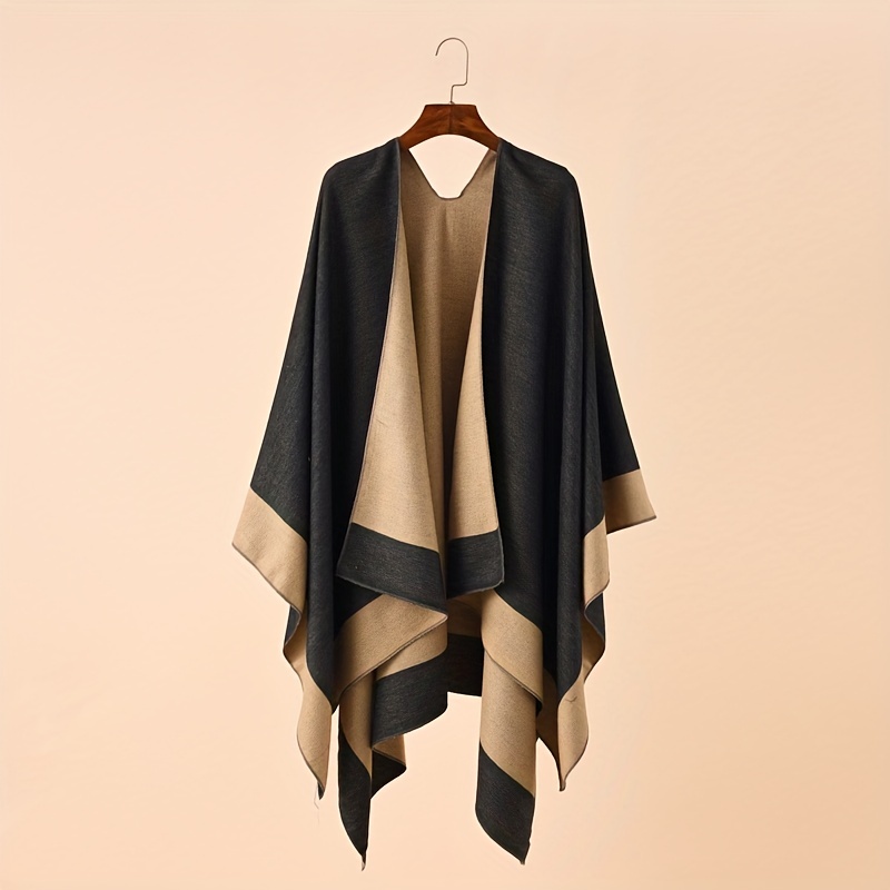 Imitation Cashmere Shawl Solid Color Warm Blanket Open Front