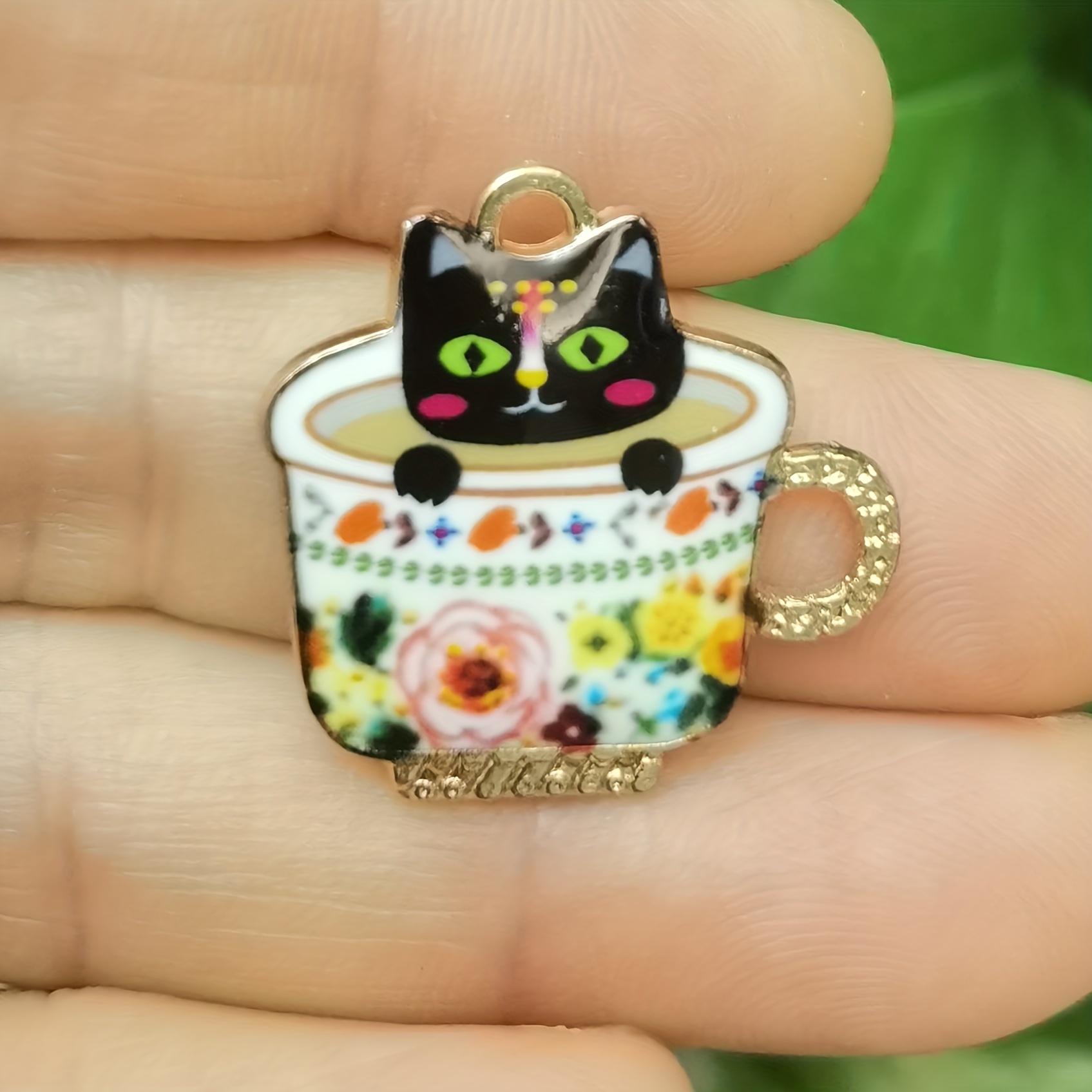 10pcs Enamel Cup Cat Charm for Jewelry, Jewels Making, Kawaii Earring Pendant Bracelet Necklace Accessories, DIY Craft Supplies Materials,Temu