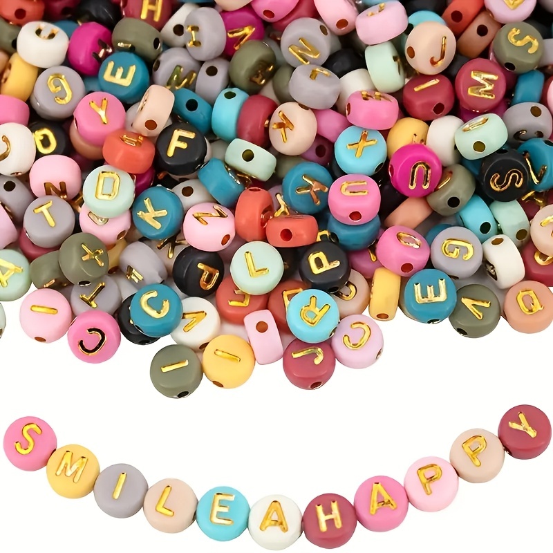 1000pcs Acrylic Letter Beads Round Letter Beads Colorful Acrylic with  Golden Letter Alphabet for Jewelry Making Alphabet Beads