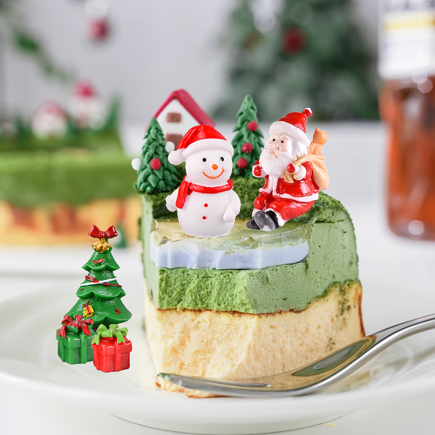 5個 クリスマスケーキトッパー メリークリスマスケーキデコレーション クリスマスツリー付き ミニサンタそりトナカイ ミニトレイン  クリスマステーマの誕生日パーティー用