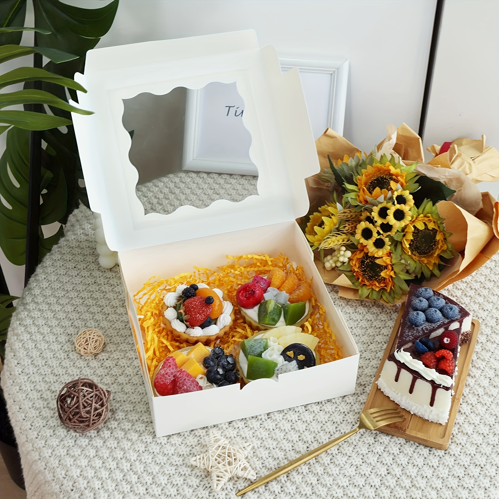 30 piezas, cajas para pasteles blancas, caja de pan blanca con ventanas,  caja para galletas, caja pequeña para refrigerios, adecuada para fresas con  c