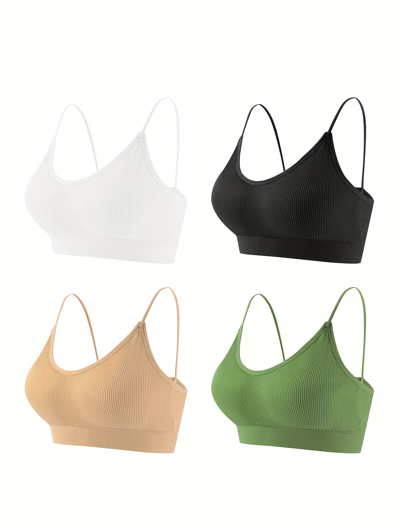Solid Ribbed Wireless Bras Comfy Breathable Stretch Everyday - Temu